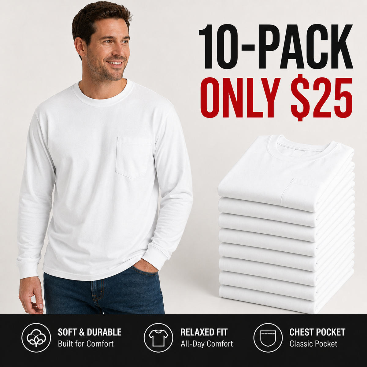 🔥 Men’s Heavyweight Cotton Pocket Tee – Relaxed Fit, Big & Tall Sizes