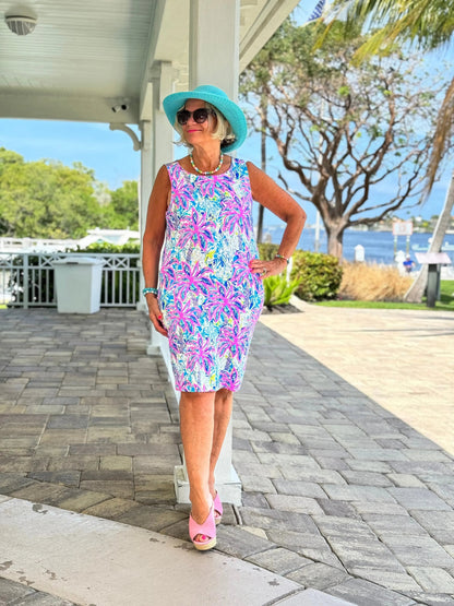 PINK PALM TREE SHIFT DRESS