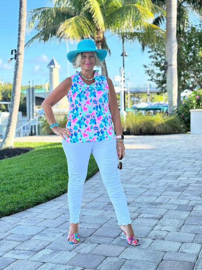 PINK PETALS RUFFLE SLEEVELESS