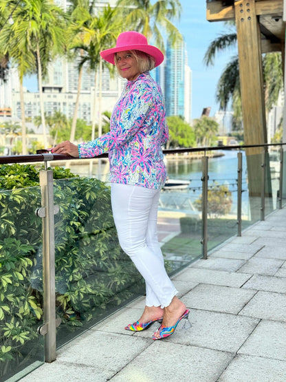 PINK PALM TREE ZIPPER JACKET