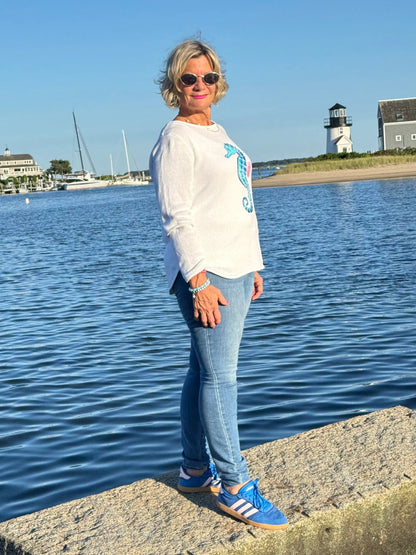 LULU-B WHITE SEAHORSE SWEATER