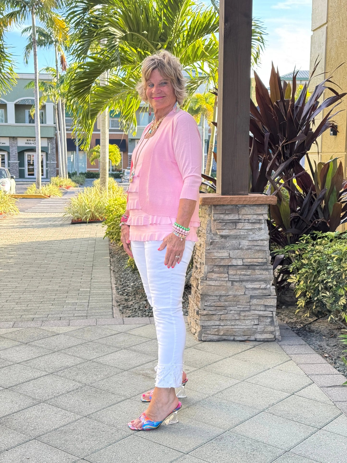PEYTON CLEAR PINK SHRUG