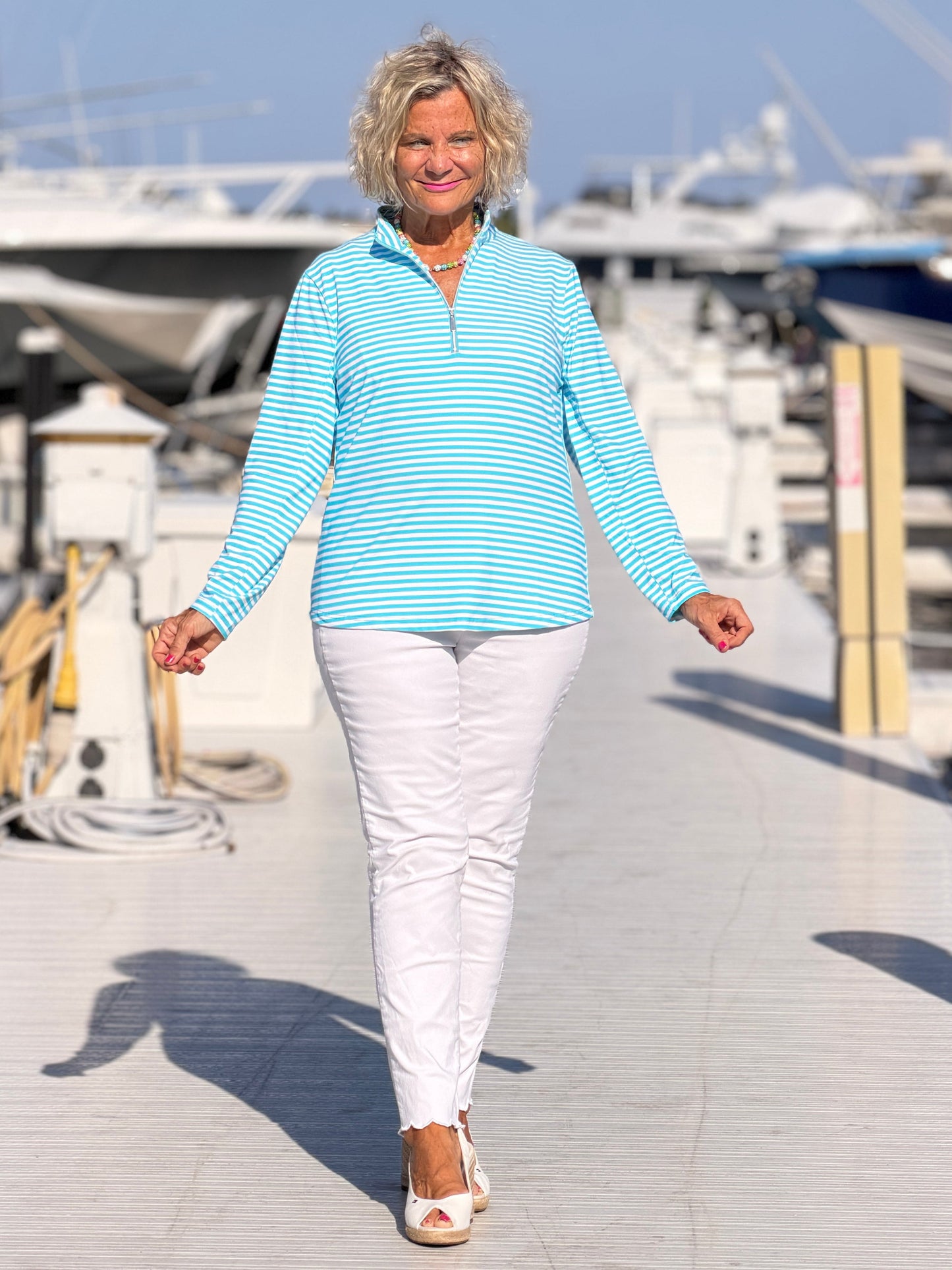 OCEAN BLUE HALF ZIPPER TOP