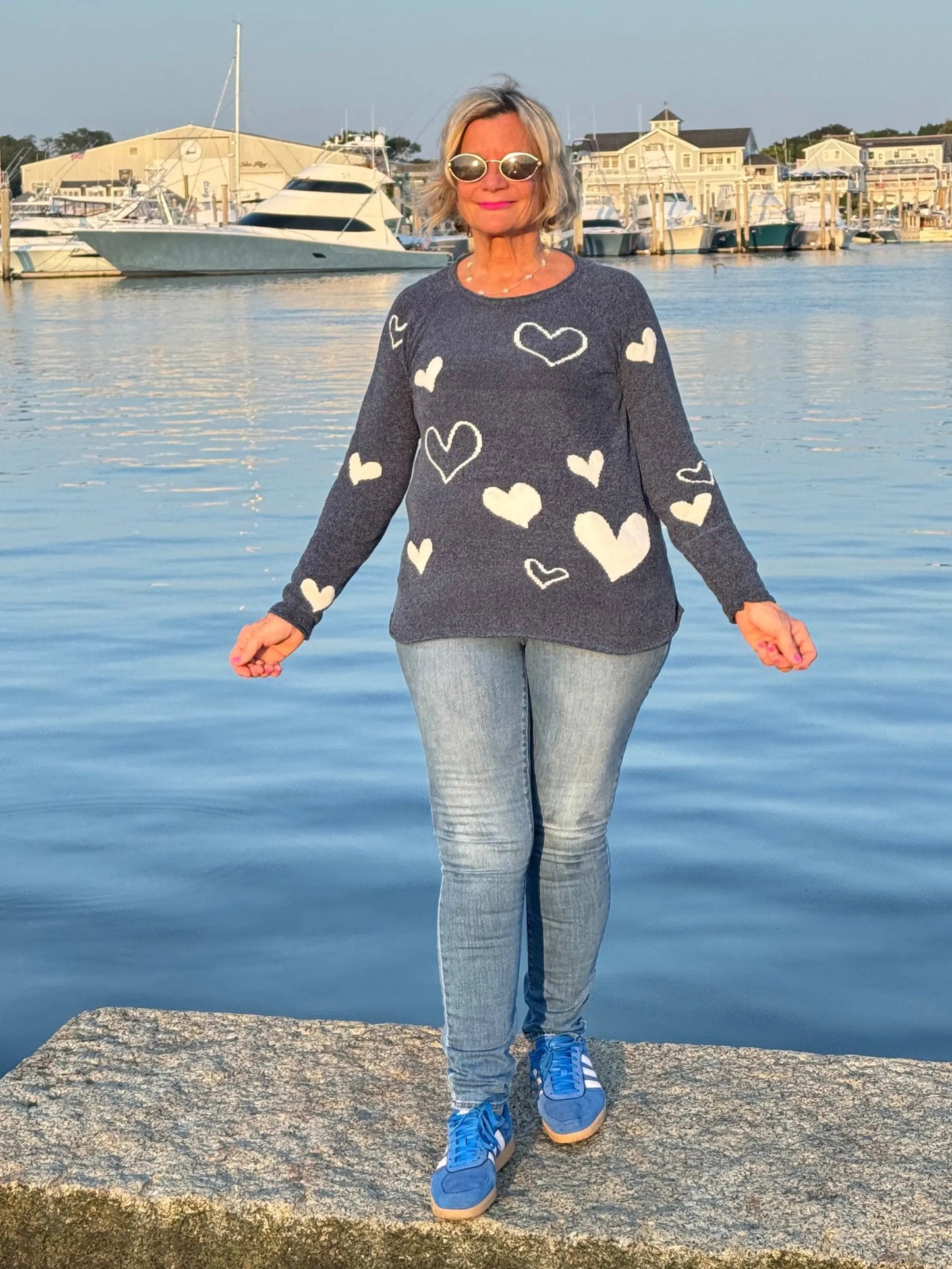 NAVY HEART CHENILLE SWEATER
