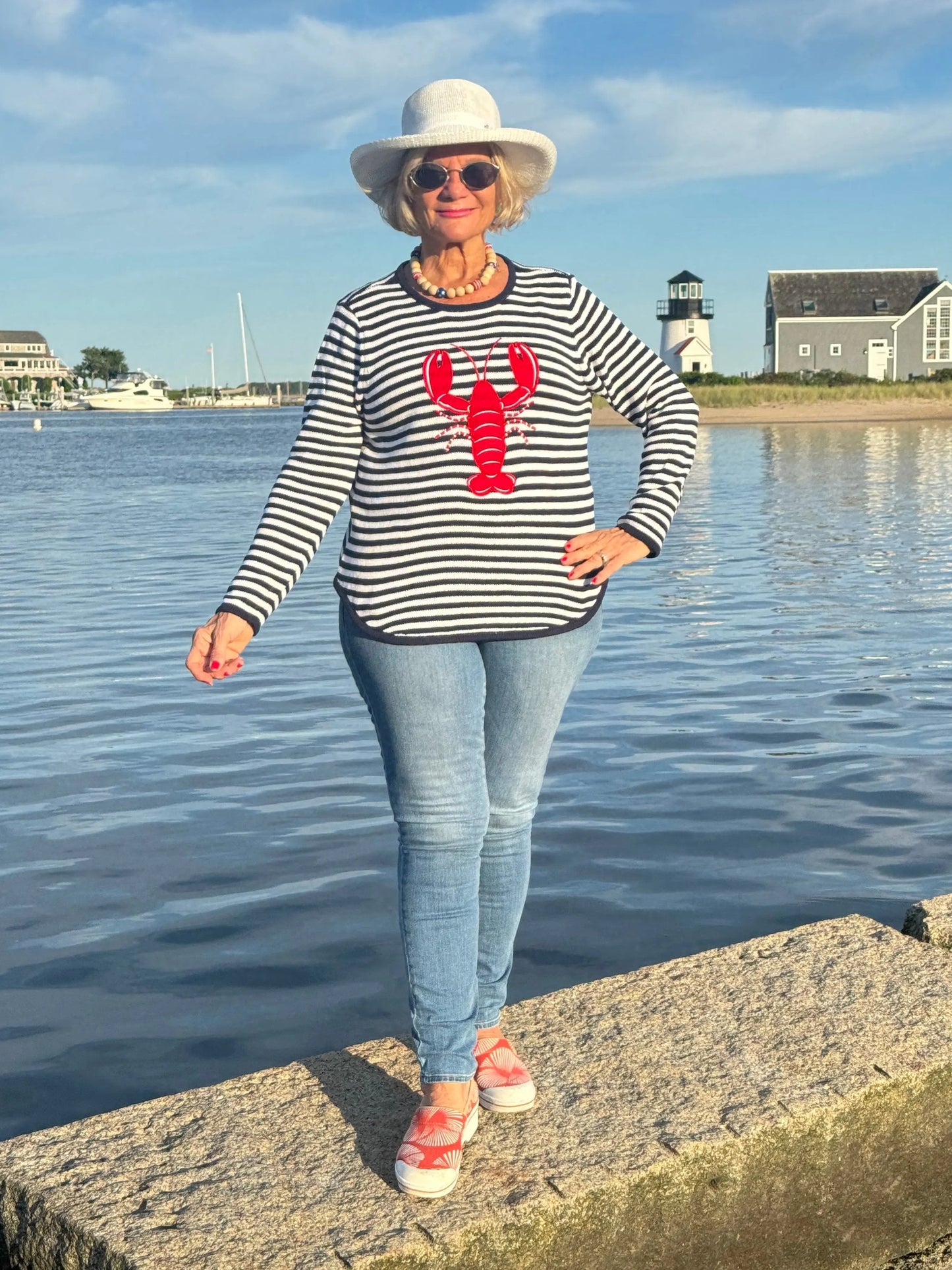 NAVY STRIPE LOBSTER SWEATER