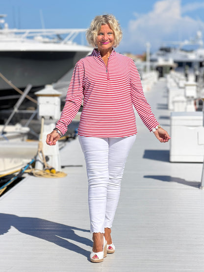 REGATTA RED STRIPED HALF ZIPPER