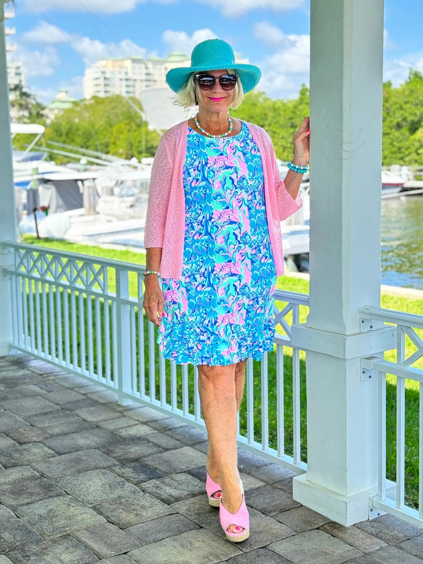 SPLASH OF PINK  SHIFT RUFFLE DRESS