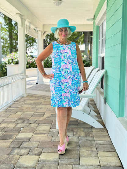 SPLASH OF PINK  SHIFT RUFFLE DRESS