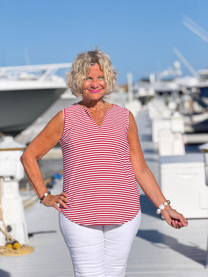 REGATTA RED STRIPED NOTCH TOP