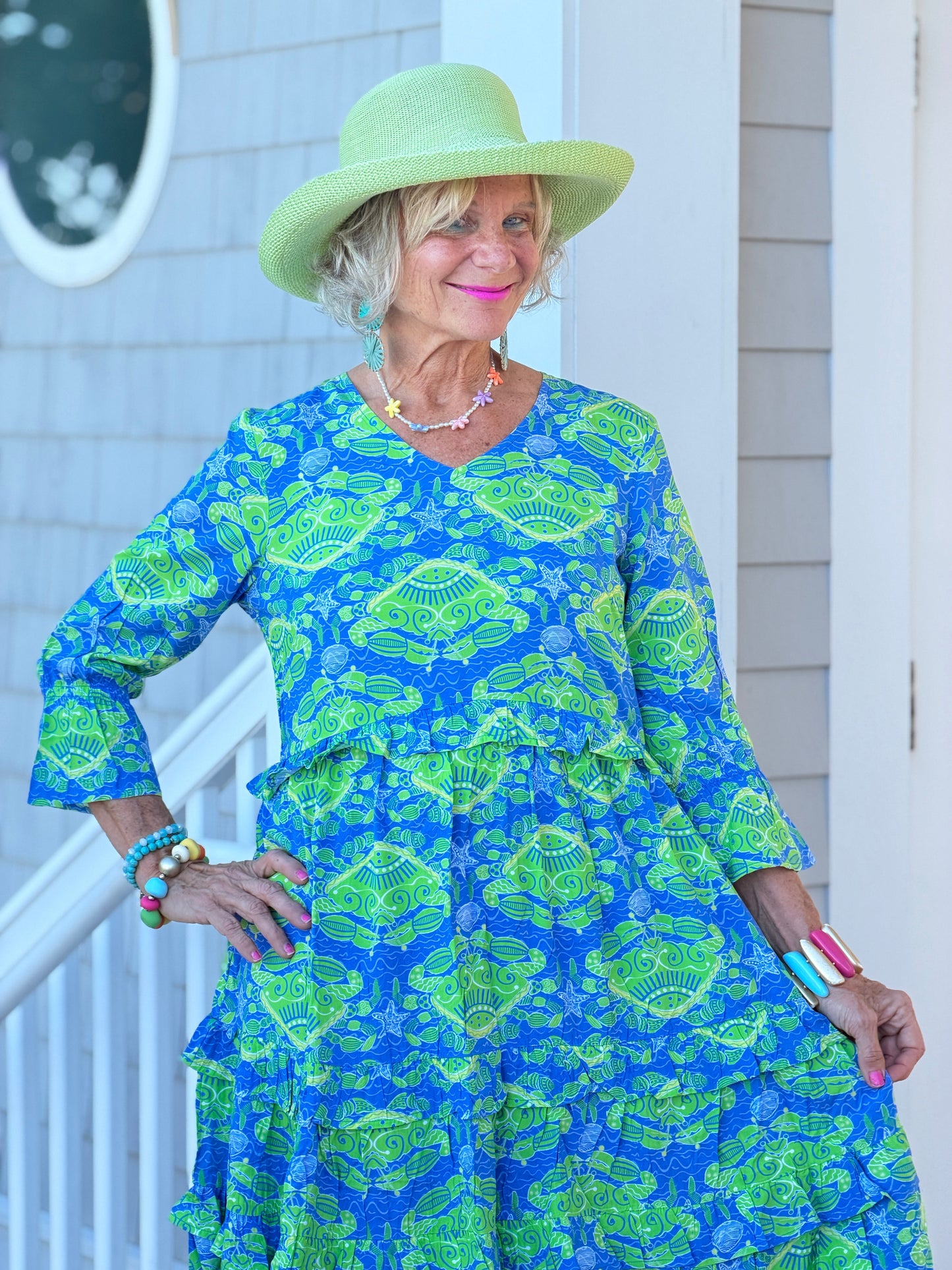 SEAG GLASS TREASURE V Neck RUFFLE DRESS