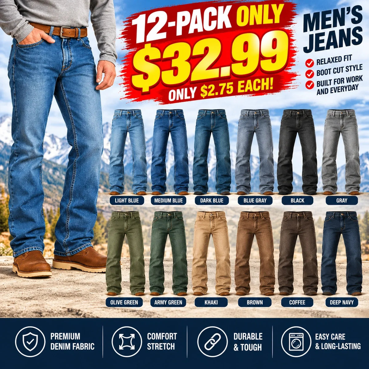 🔥 BESTSELLER | Men’s Relaxed Stretch Bootcut Jeans – Comfort Meets Classic Style