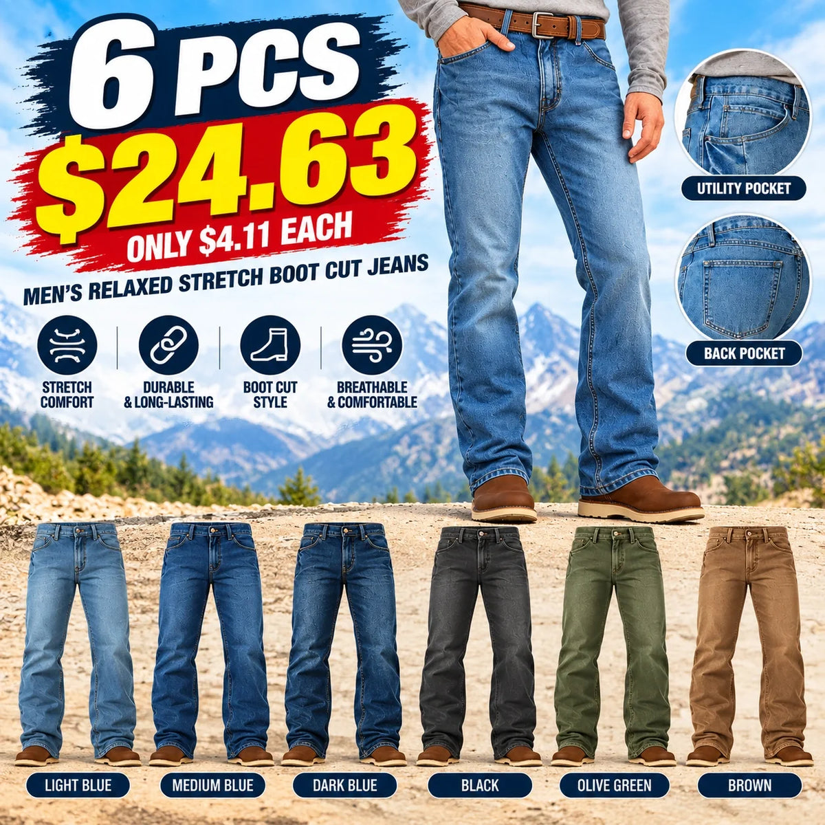 🔥 BESTSELLER | Men’s Relaxed Stretch Bootcut Jeans – Comfort Meets Classic Style