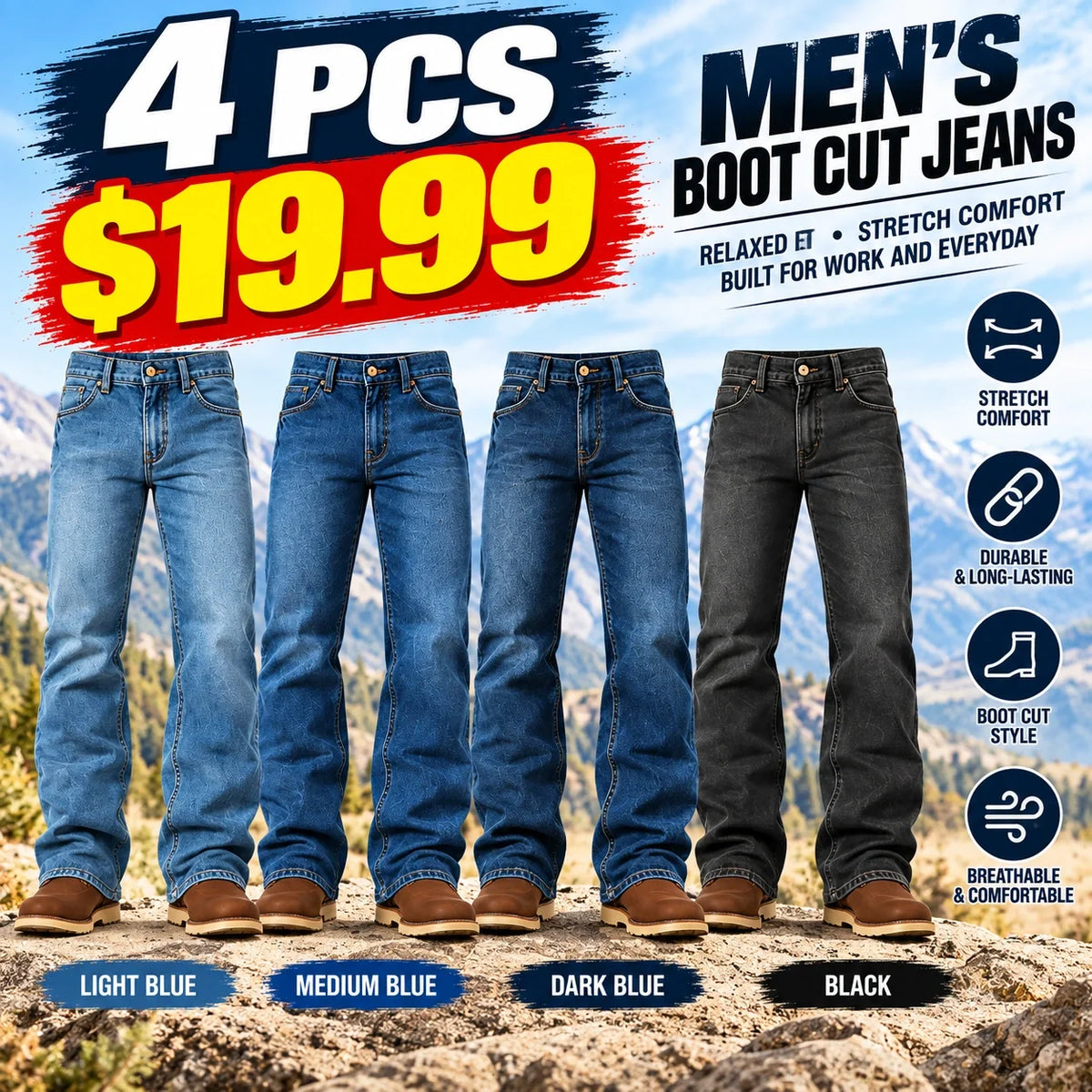 🔥 BESTSELLER | Men’s Relaxed Stretch Bootcut Jeans – Comfort Meets Classic Style