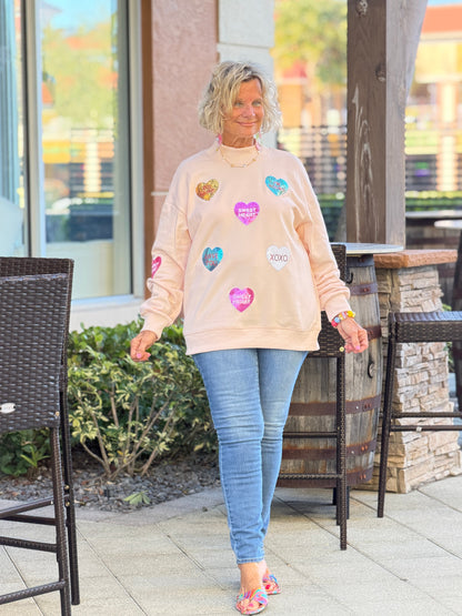 Sequin Romantic Heart Graphic Valentines Sweatshirt