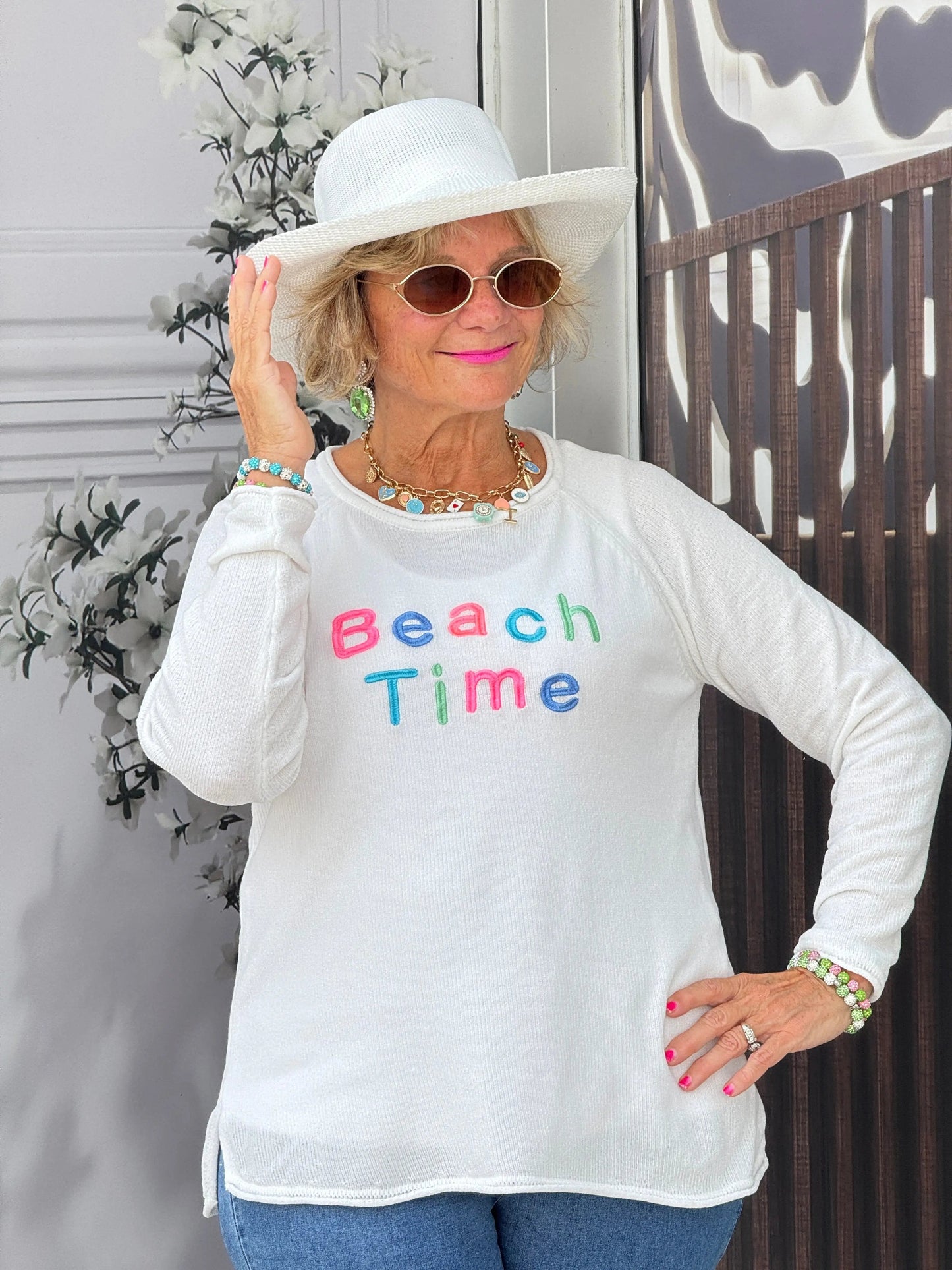 LULU-B WHITE BEACH TIME SWEATER