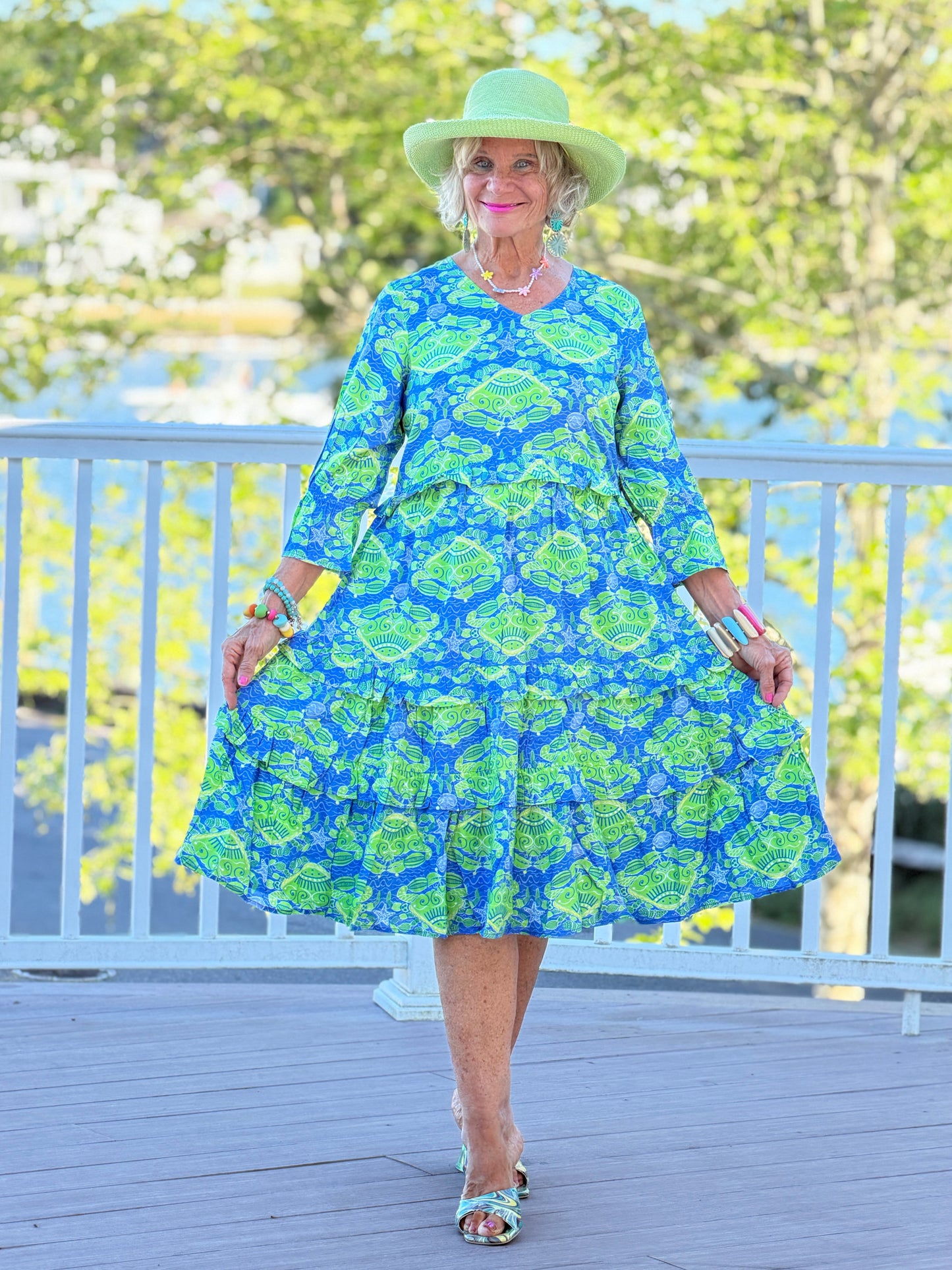 SEAG GLASS TREASURE V Neck RUFFLE DRESS