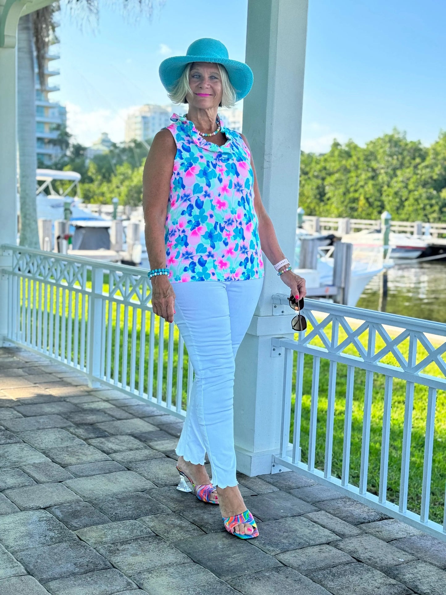 PINK PETALS RUFFLE SLEEVELESS