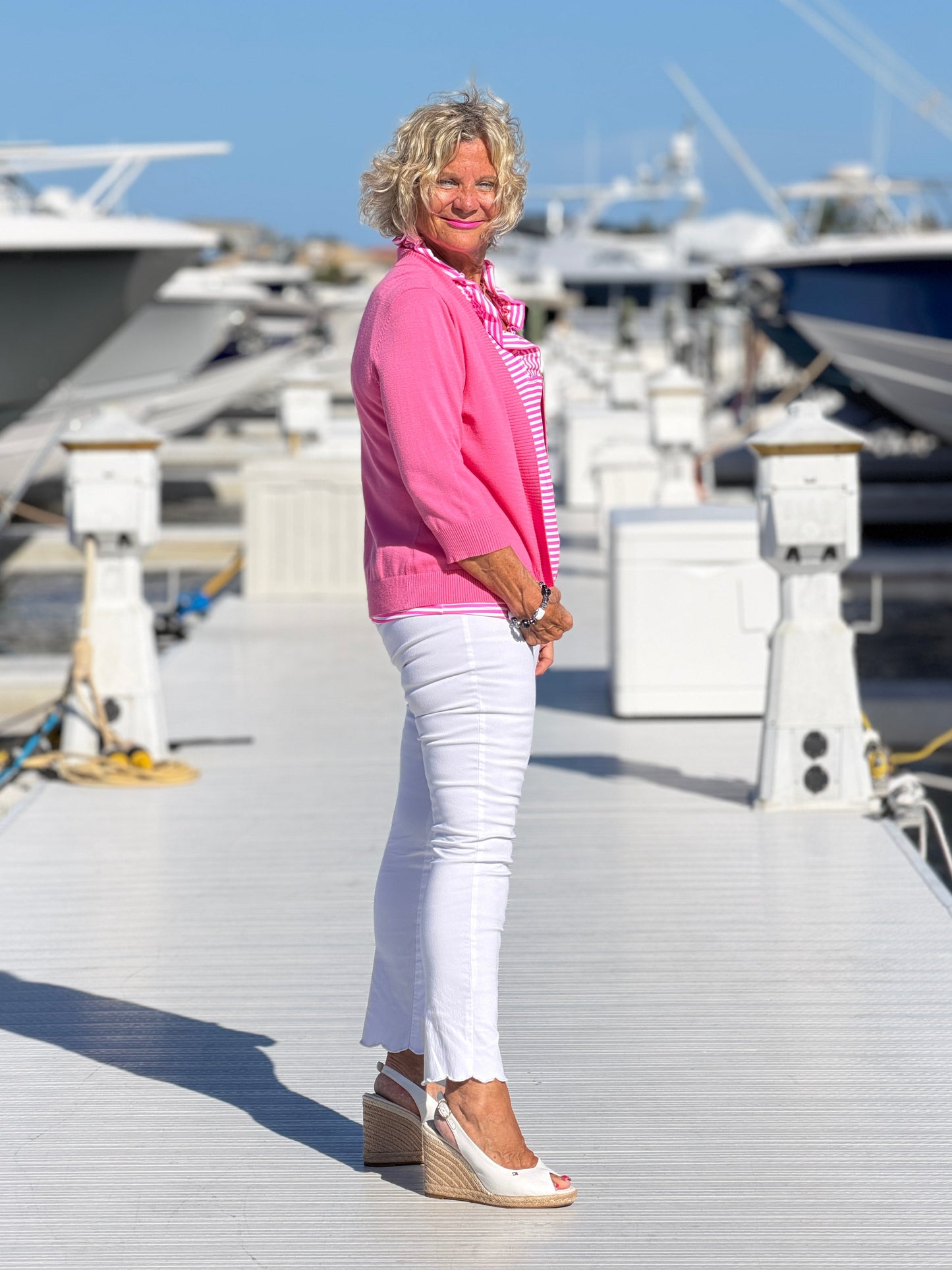 MARINA PINK STRIPE RUFFLE TOP