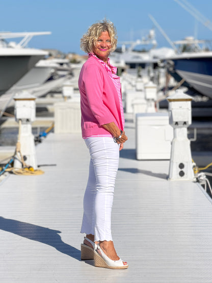 MARINA PINK STRIPE RUFFLE TOP
