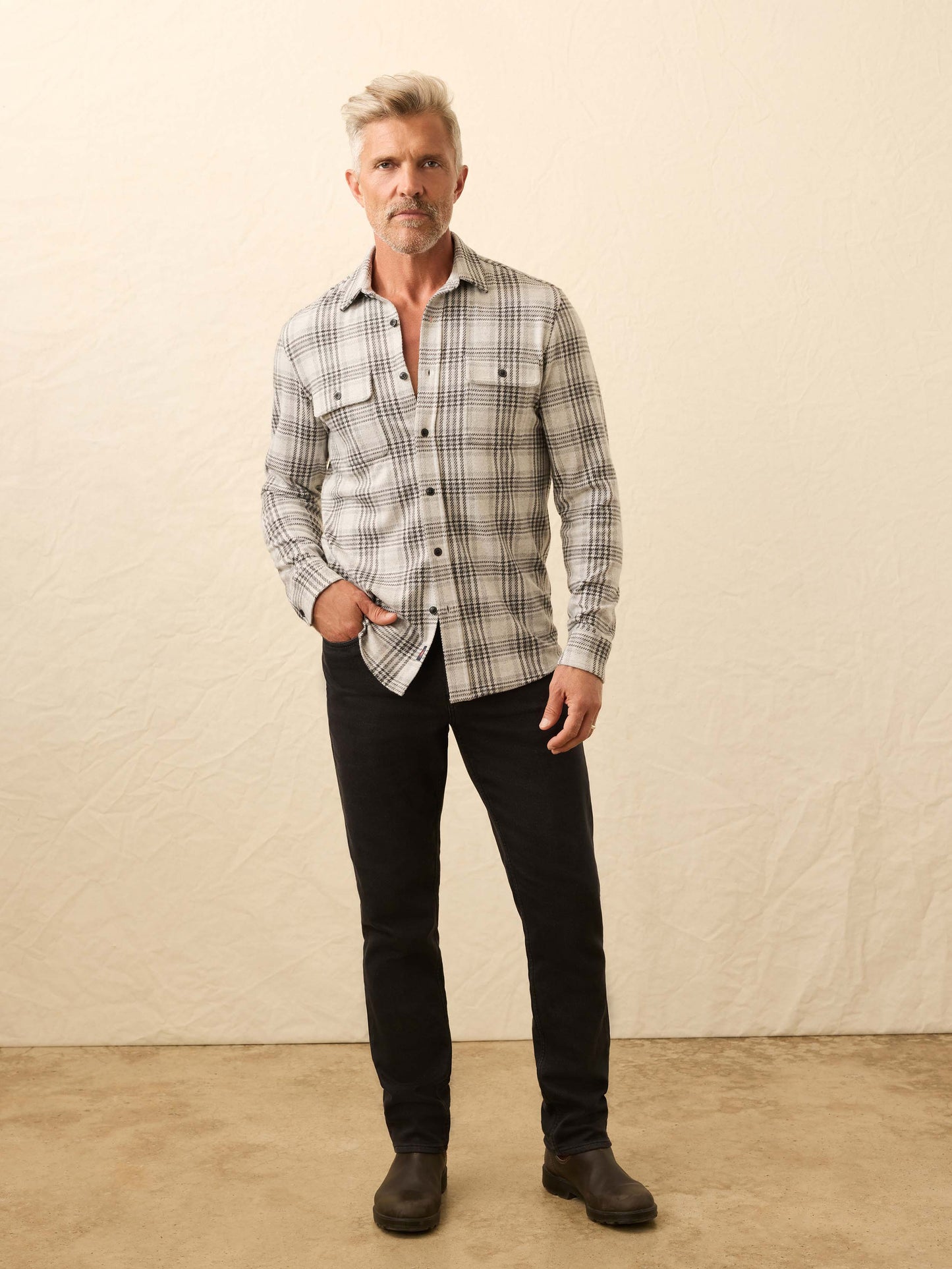 Legend™ Sweater Shirt - Charcoal Cream Plaid