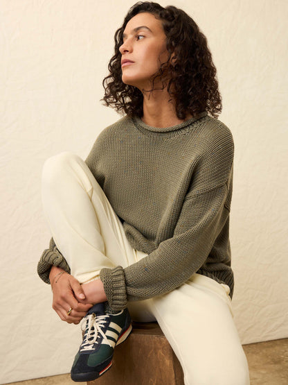 Sunwashed Cotton Roll Neck Sweater - Sage