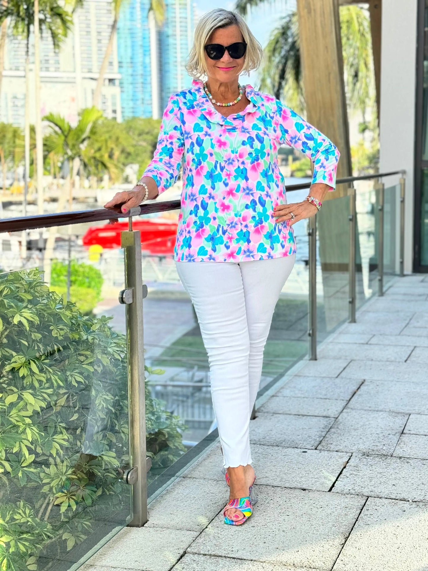 PINK PETALS RUFFLE SLEEVE TOP