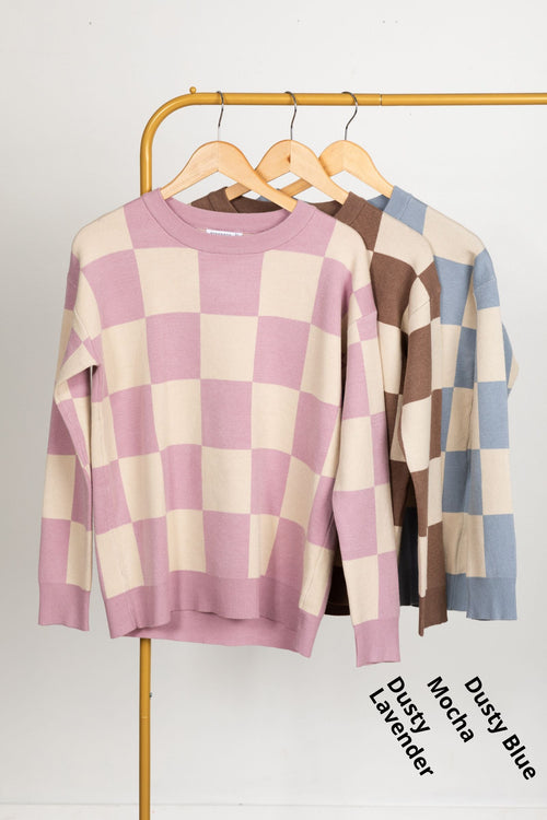 Checkerboard Oversized Knit Sweater