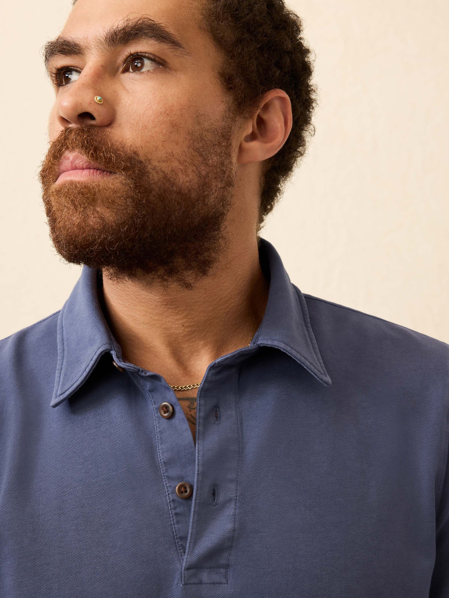 Long-Sleeve Twill Knit Polo - Blue Nights