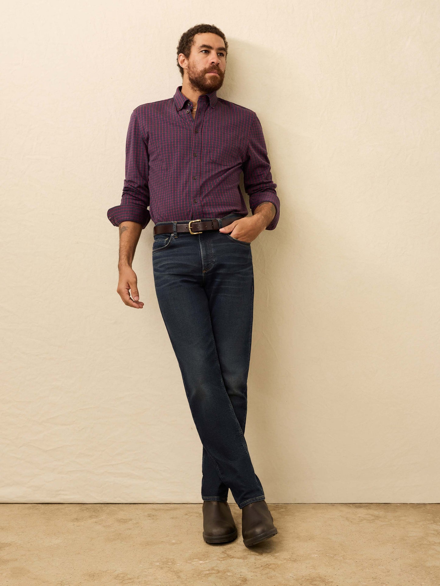 Coastline Knit Shirt - Red Dusk Check