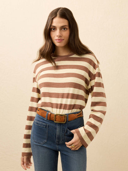 Sunwashed Organic Long-Sleeve Retro Tee - Nutmeg Stripe
