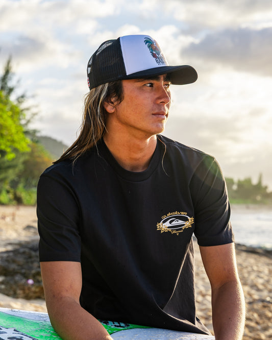 Hawaii Floral Classic Short Sleeve Knit T-Shirt - Black