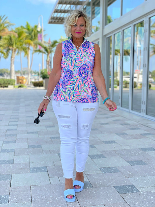 PINK PINEAPPLE DREAM SLEEVELESS ZIPPER