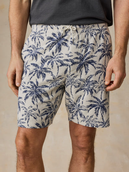 Cabana Towel Terry Sweatshort - Ivory Tropic Trees