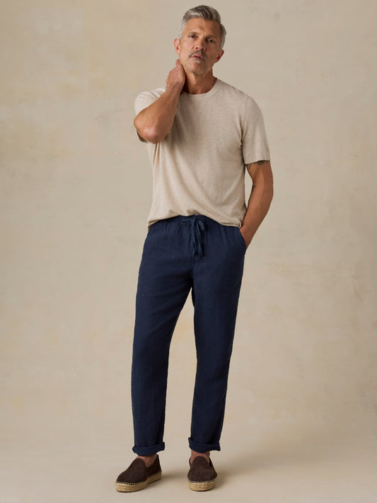 Linen Drawstring Pant - Island Navy