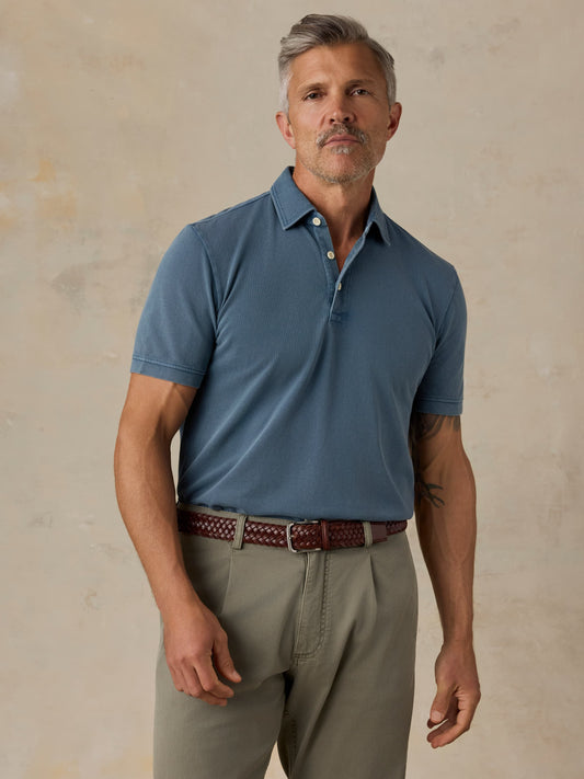 Short-Sleeve Sunwashed Pique Polo - Aqua Ocean