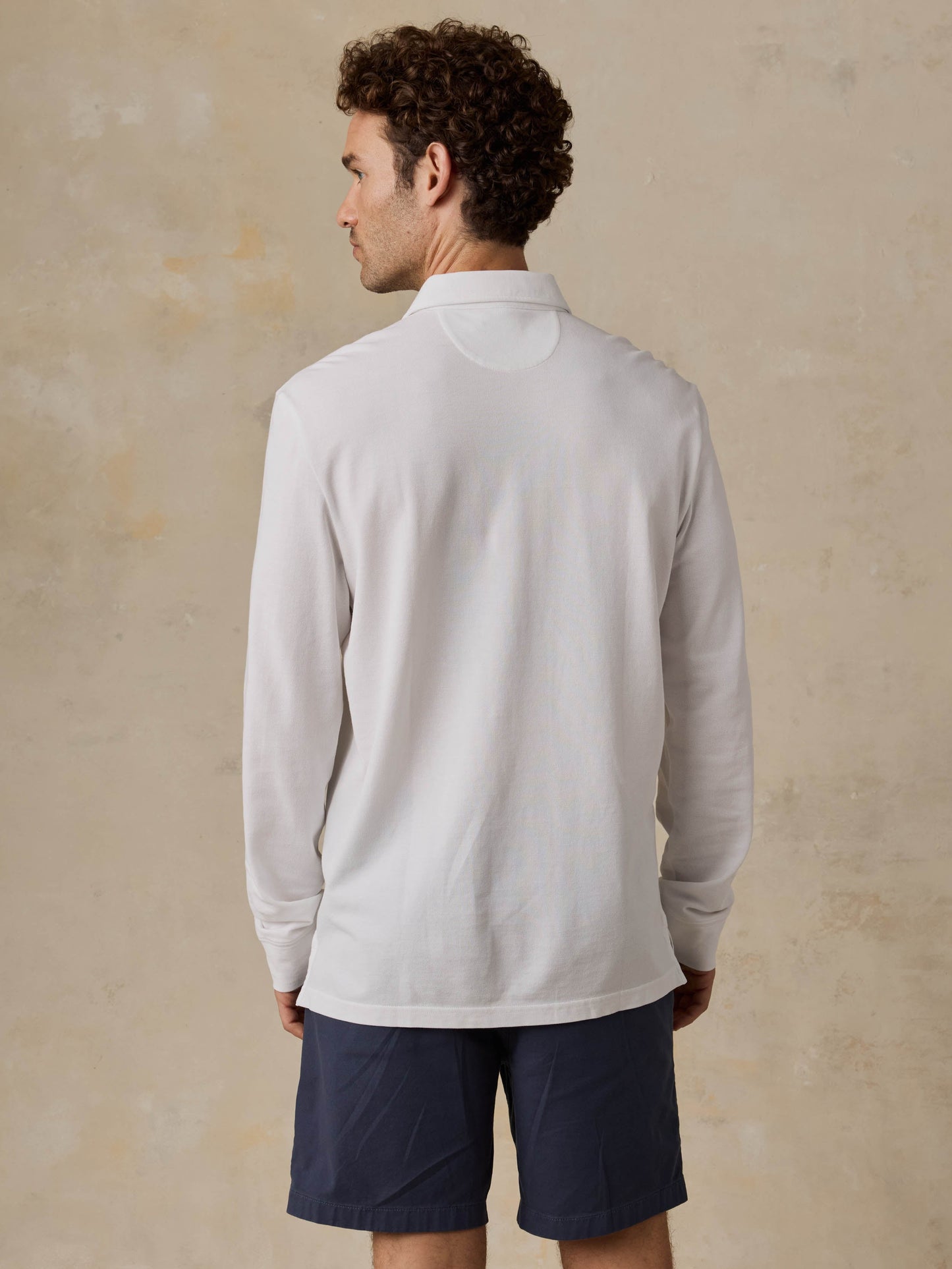 Long-Sleeve Sunwashed Pique Polo - Pure White