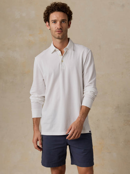 Long-Sleeve Sunwashed Pique Polo - Pure White