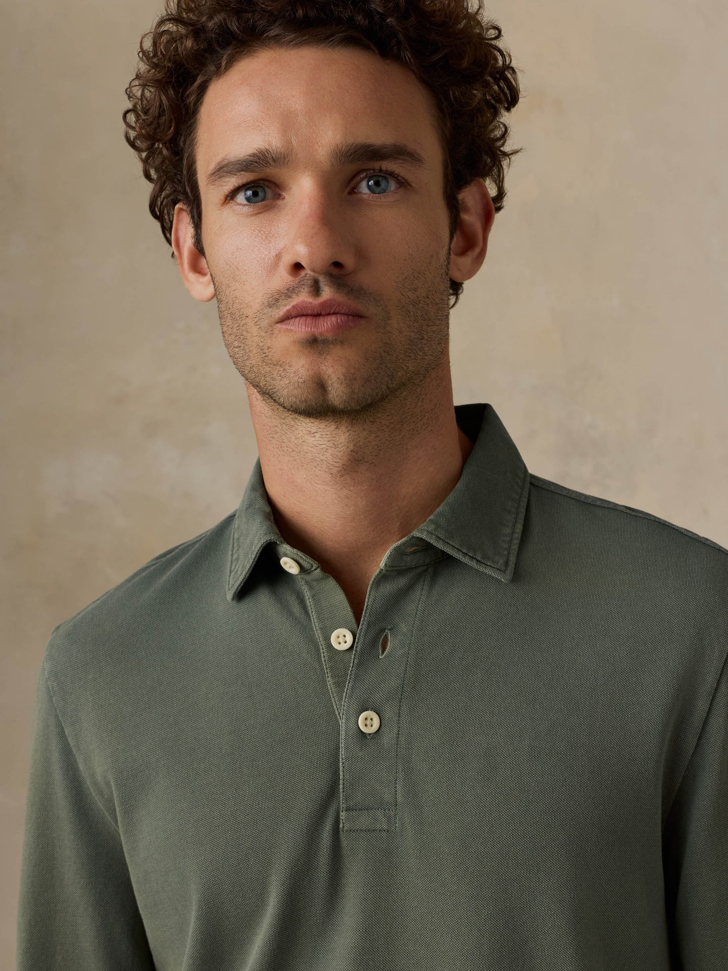 Long-Sleeve Sunwashed Pique Polo - Ridge Olive