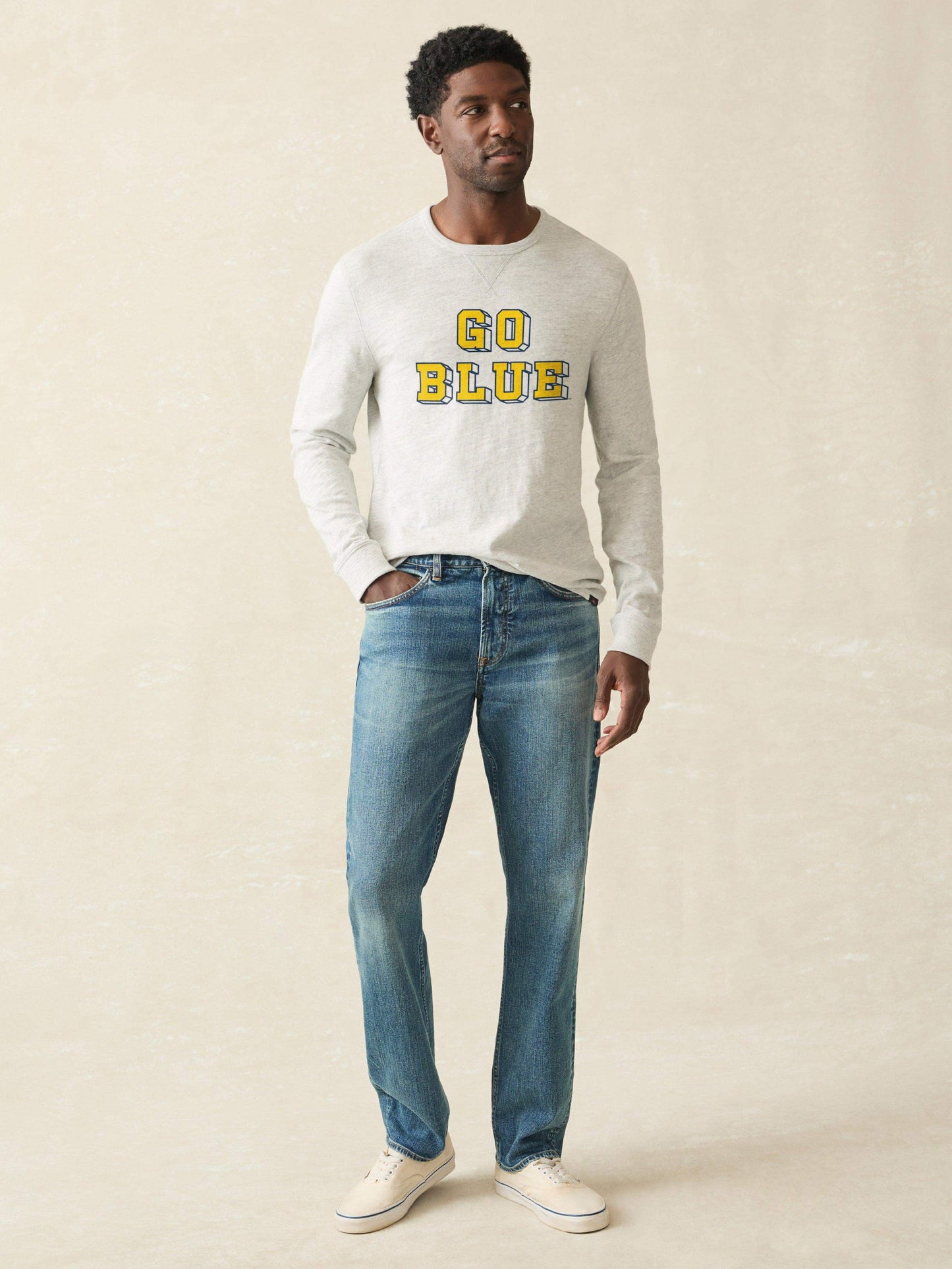 University of Michigan Sunwashed Organic Crew - Light Grey Heather