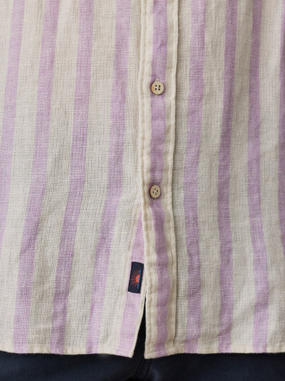 Short-Sleeve Palma Linen Shirt - Lilac Shell Stripe