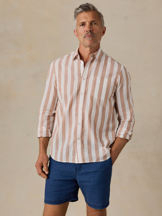 Long-Sleeve Weightless Cotton Shirt - White Clay Stripe