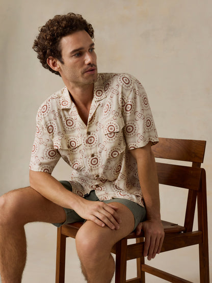 Short-Sleeve Bali Camp Shirt - Cream Sunburst Bloom