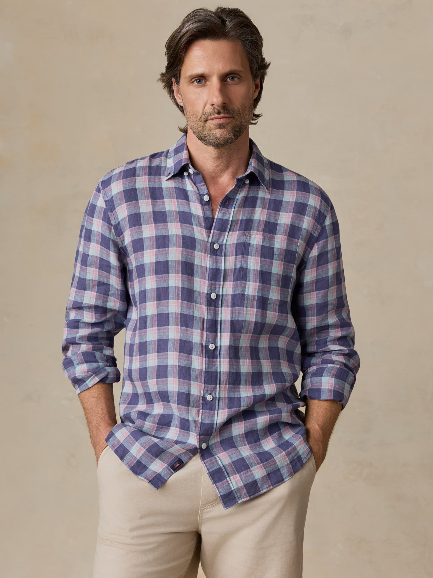 Sunwashed Linen Shirt - Coastal Lake Plaid