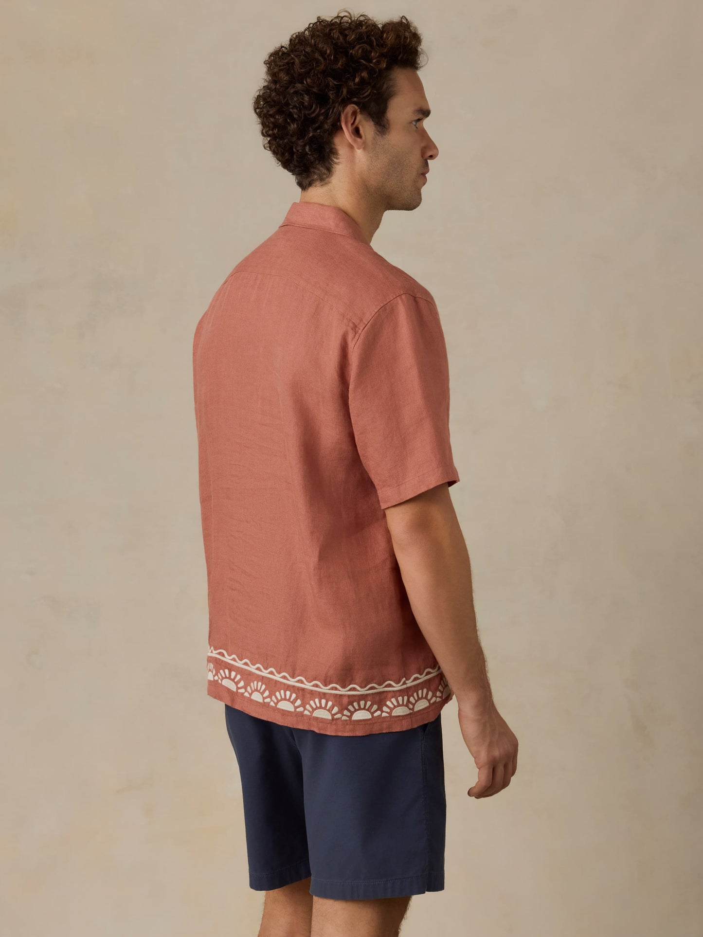 Short-Sleeve Embroidered Shirt - Dusty Sienna