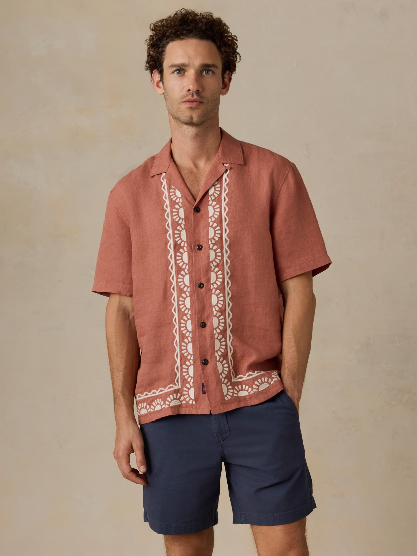 Short-Sleeve Embroidered Shirt - Dusty Sienna