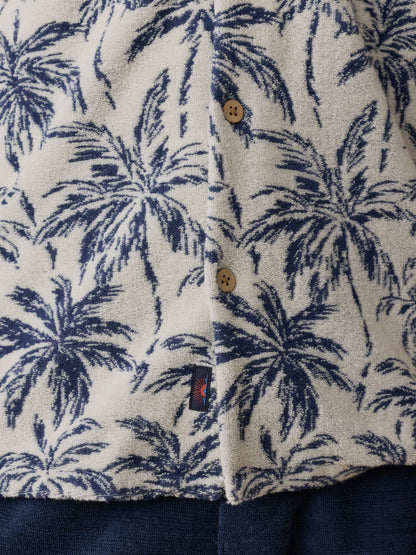 Short-Sleeve Cabana Towel Terry Shirt - Ivory Tropic Trees