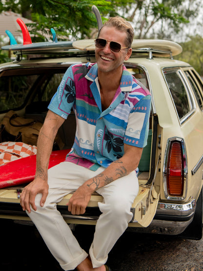 Short-Sleeve Cabana Towel Terry Shirt - Summer Waves Tile