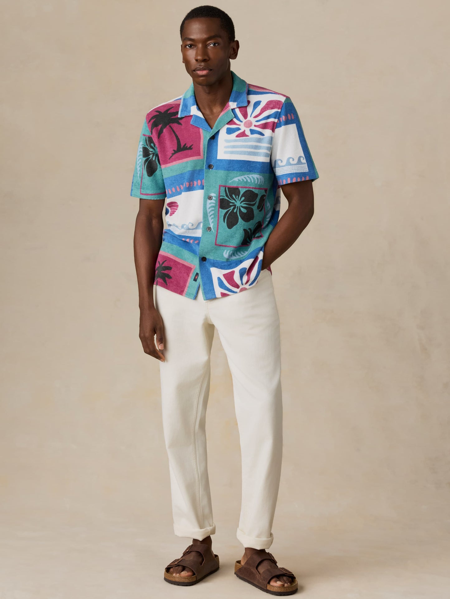 Short-Sleeve Cabana Towel Terry Shirt - Summer Waves Tile