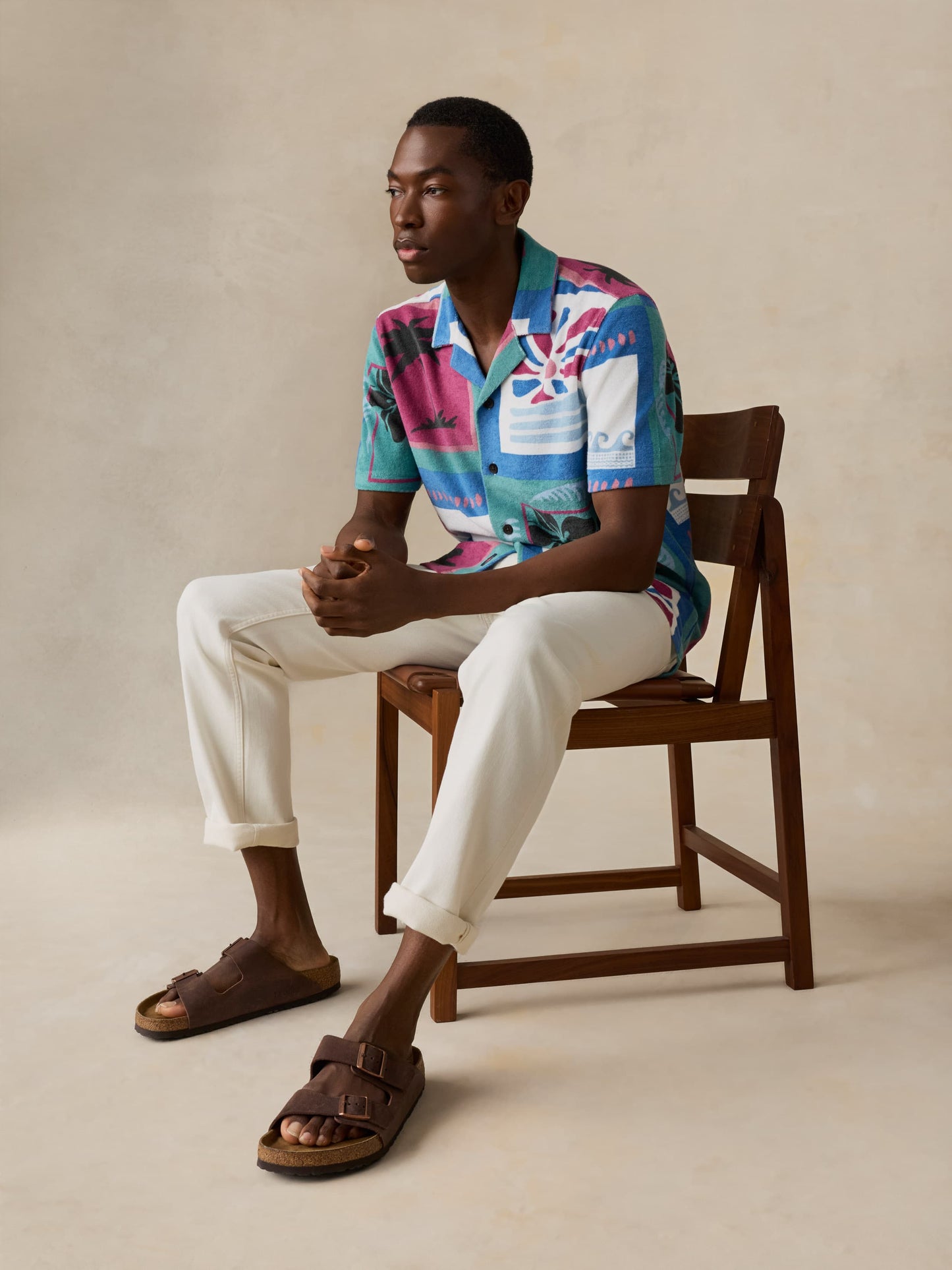 Short-Sleeve Cabana Towel Terry Shirt - Summer Waves Tile