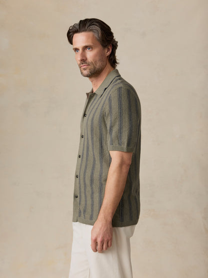 Short-Sleeve Sweater Shirt - Olive Safari Stripe
